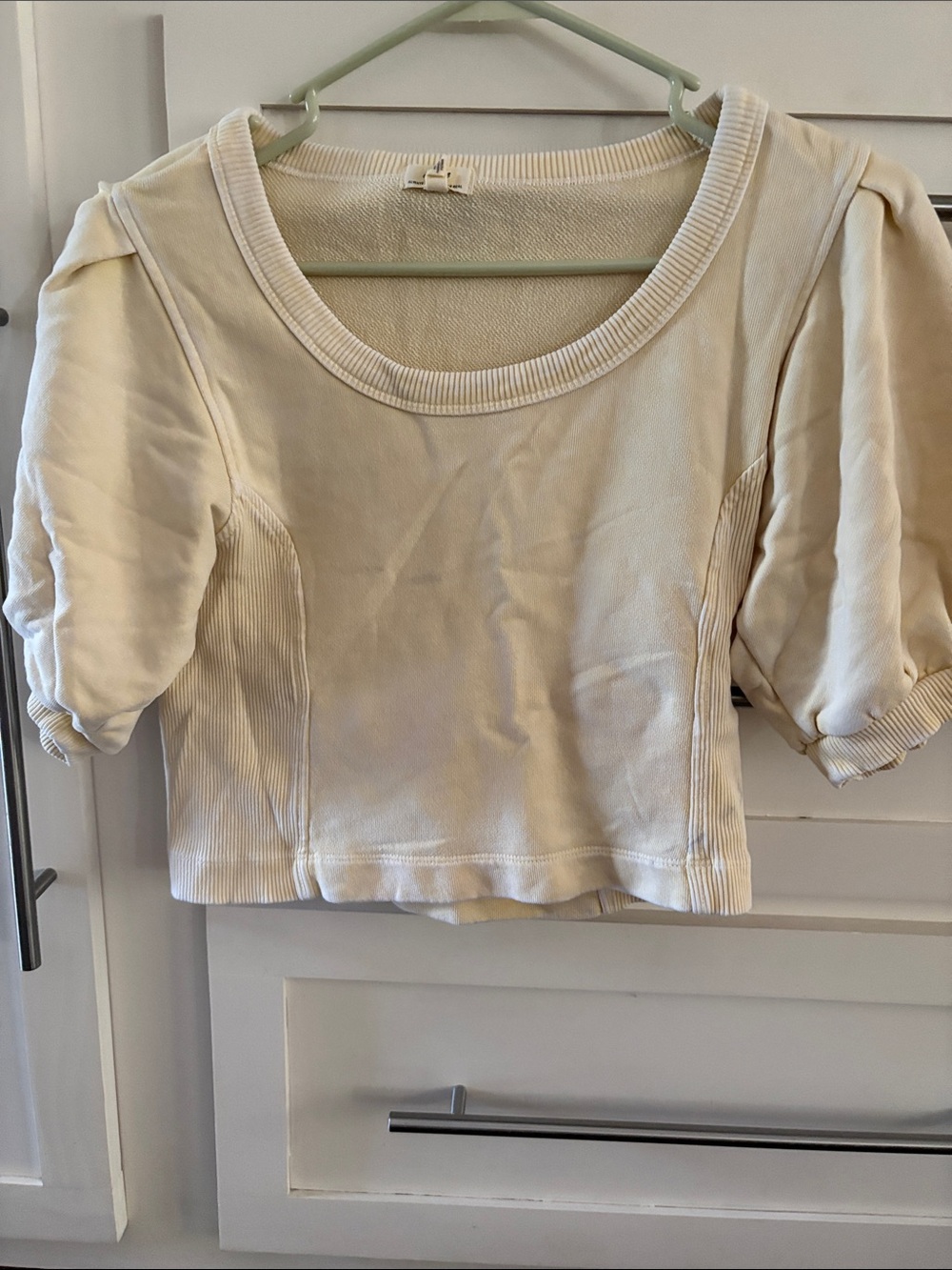 aerie Pale Yellow Scoop-Neck Puff Sleeve Crop Top